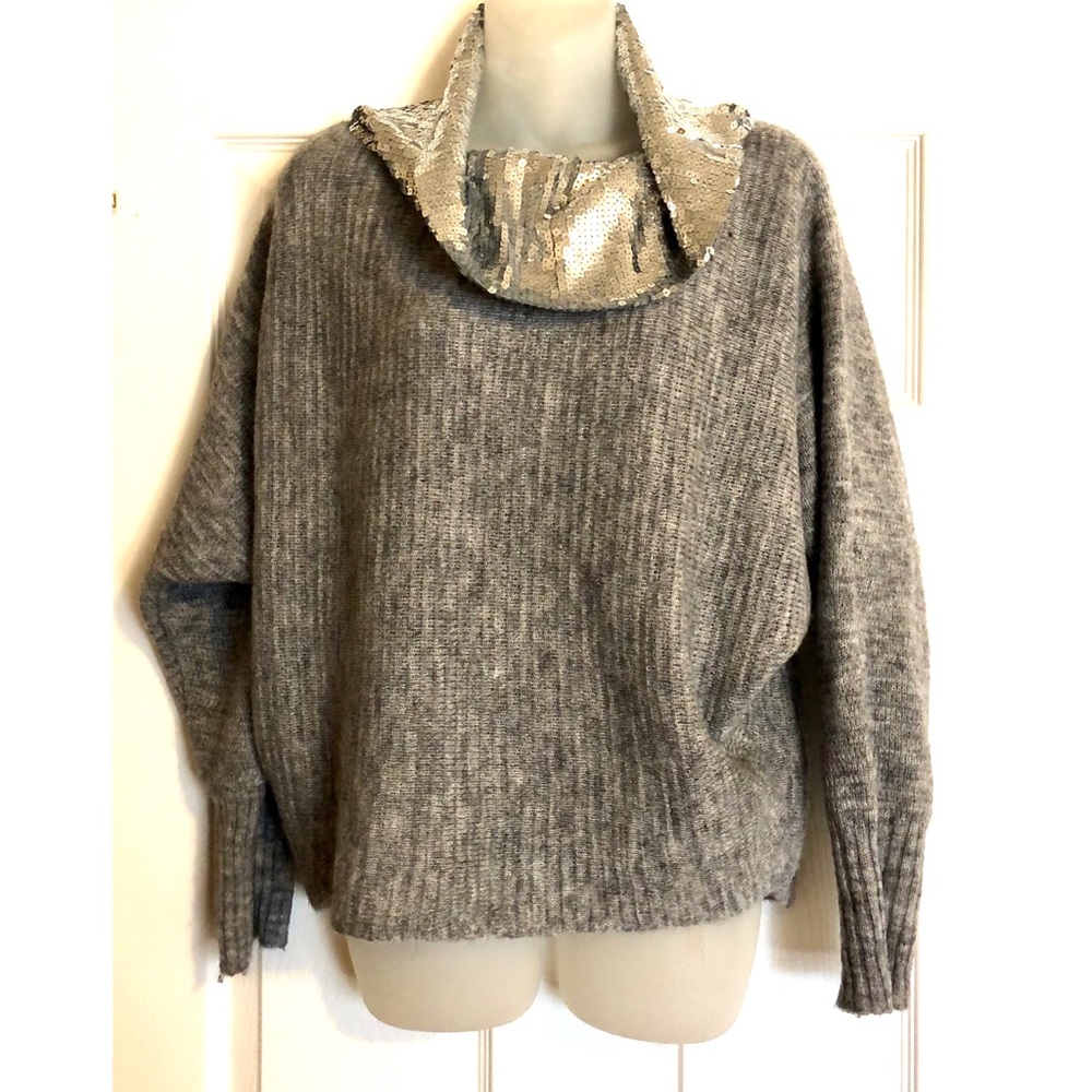 Dolman Sleeved Sweater with Silver Sequin Collar